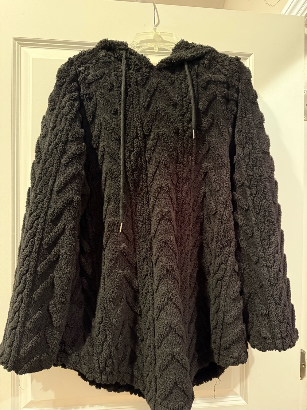 Cozy Plush Hooded Sweater Jacket - Black